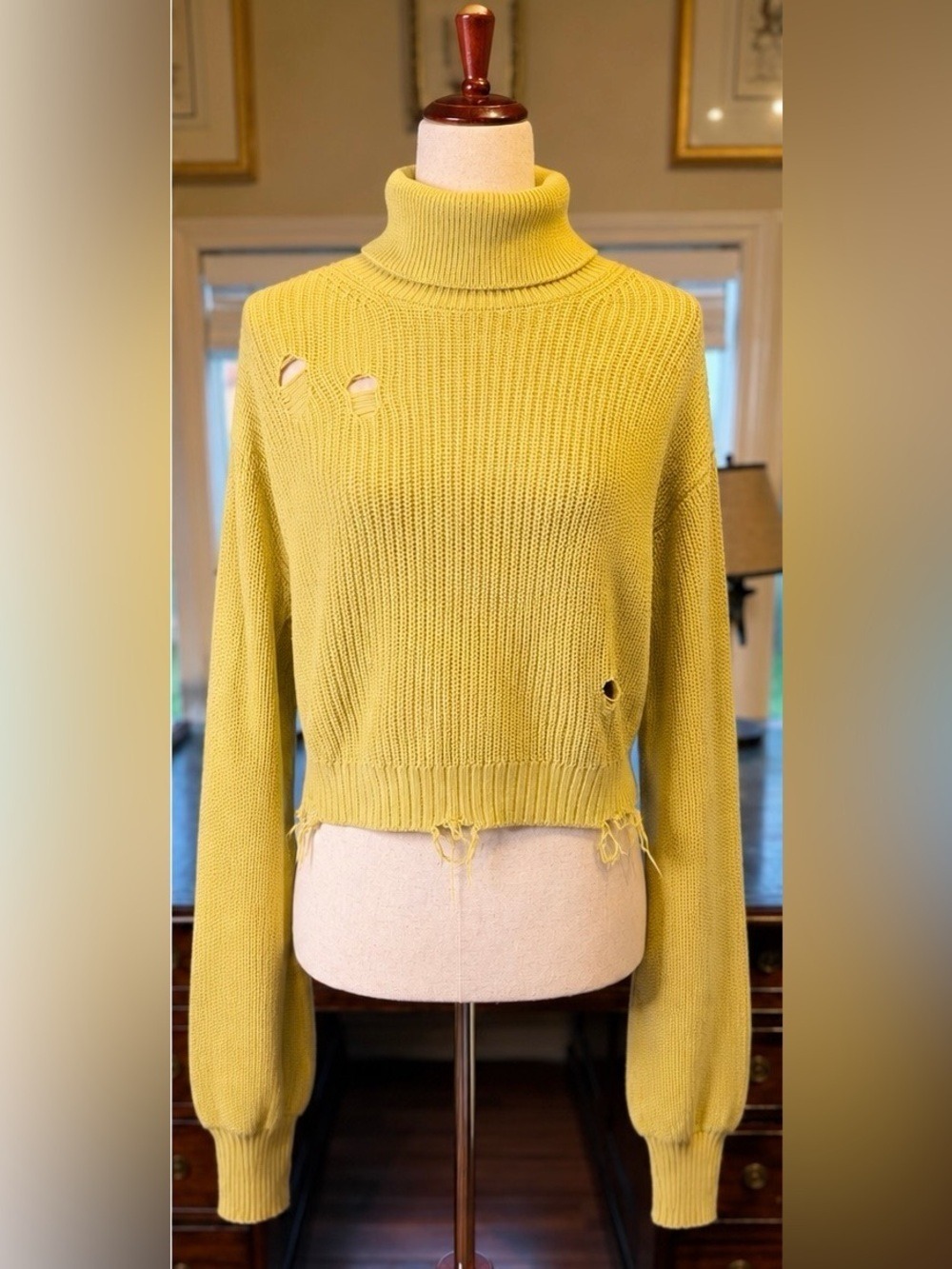Lovers + Friends Distressed Cropped Turtleneck Sweater | Size Small - Picture 1 of 8